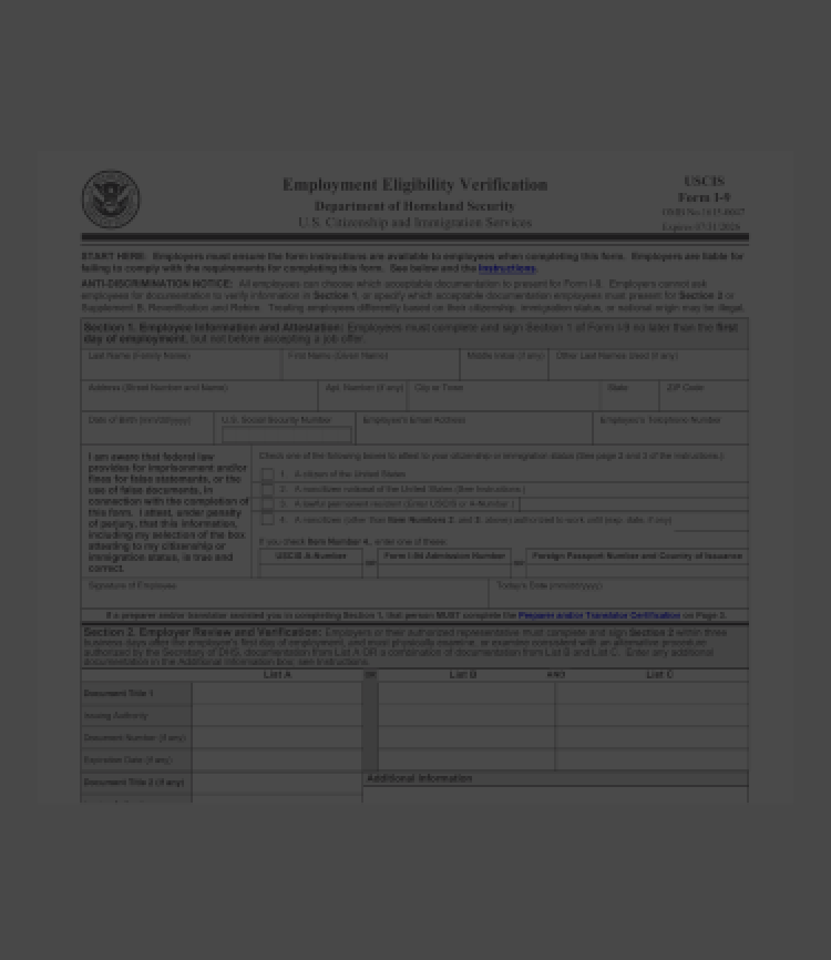 Fillable I9 Form for Employment Eligibility Verification PDF Master