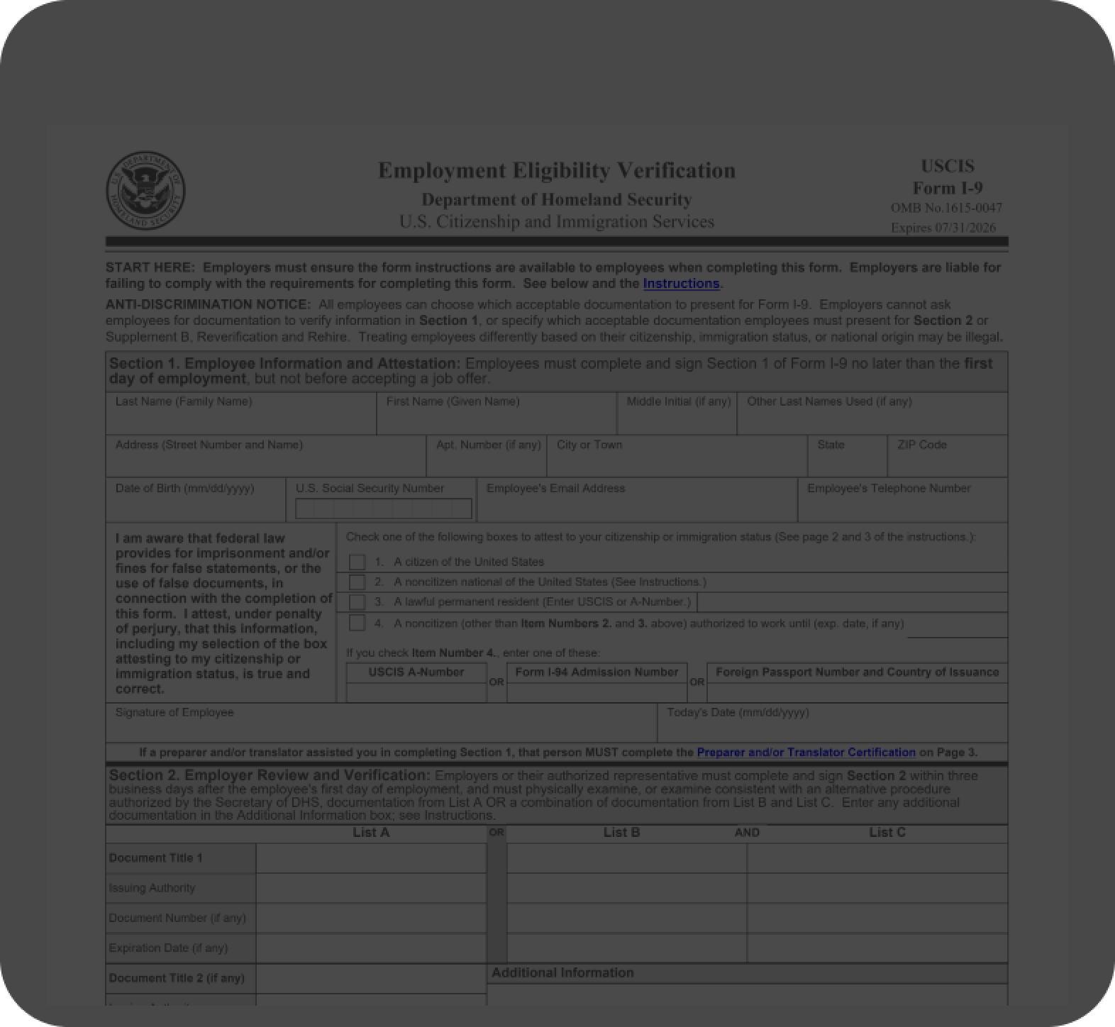 Fillable I 9 Form For Employment Eligibility Verification Pdf Master 9130